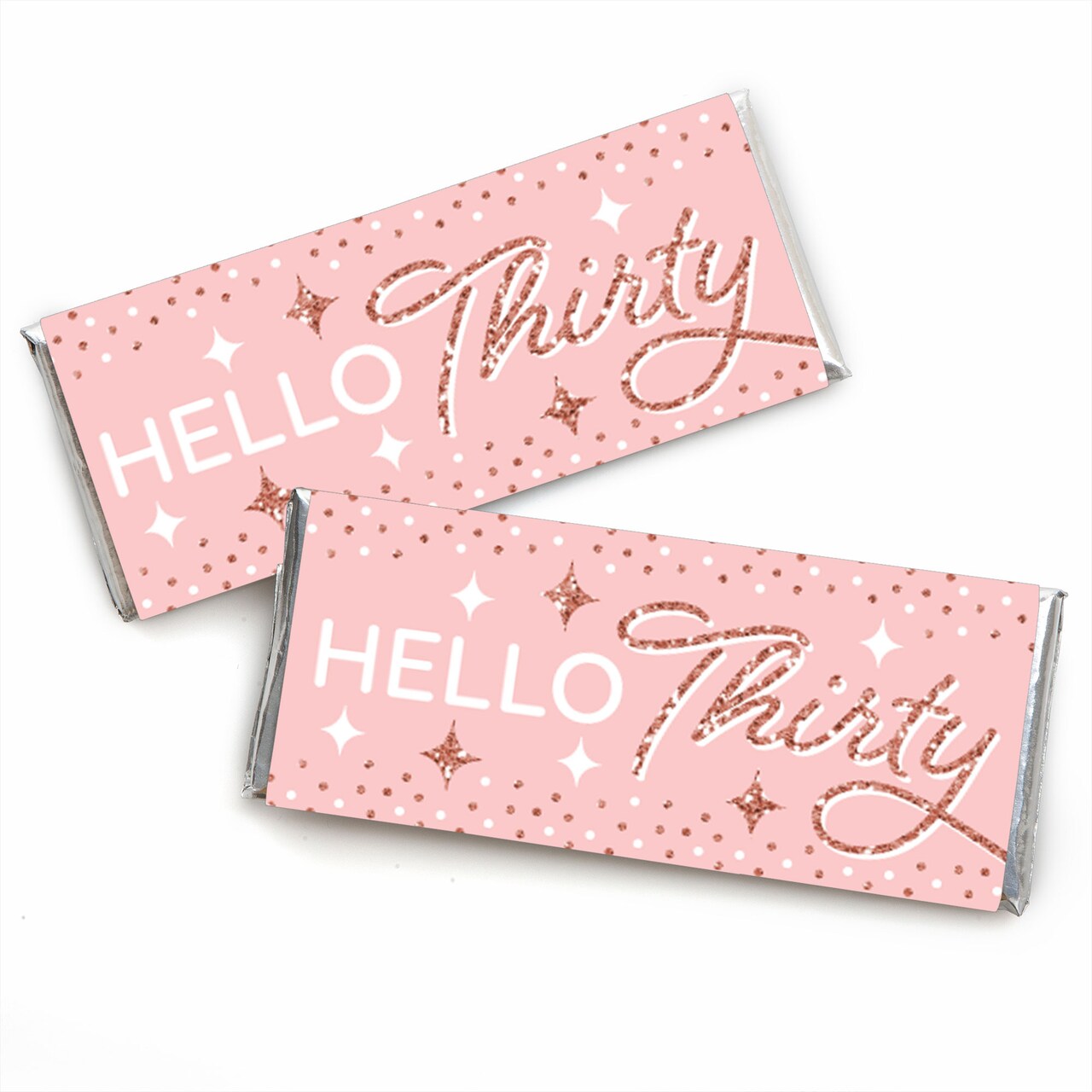 Big Dot of Happiness 30th Pink Rose Gold Birthday - Candy Bar Wrapper Happy Birthday Party Favors - Set of 24